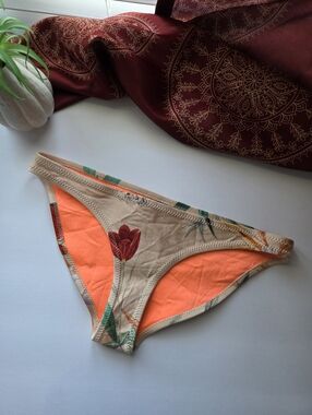 Triangl Swimwear Beige Floral Bikini Bottom with Red & Green Print XL